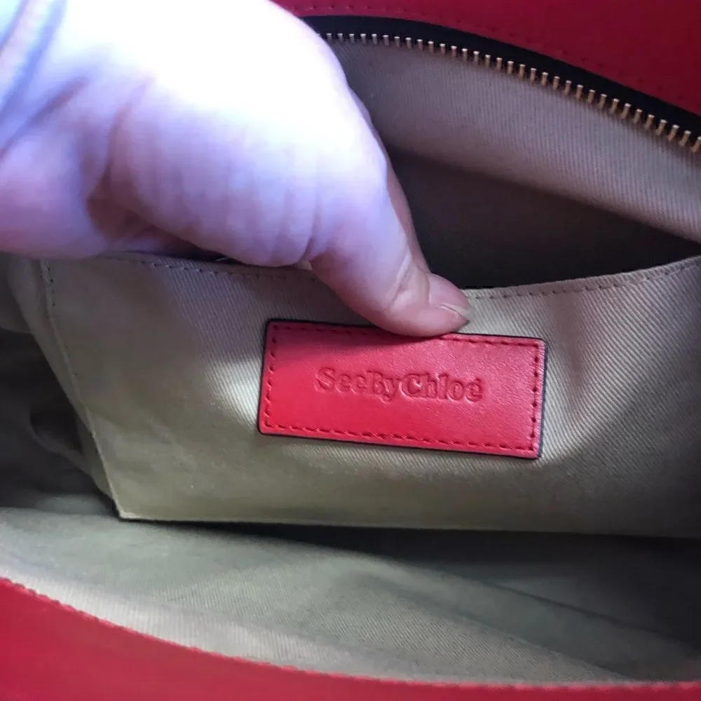 SeebyChloe Tilda Red Leather Handbag w/Sueded Bottom, Missing Crossbody Strap